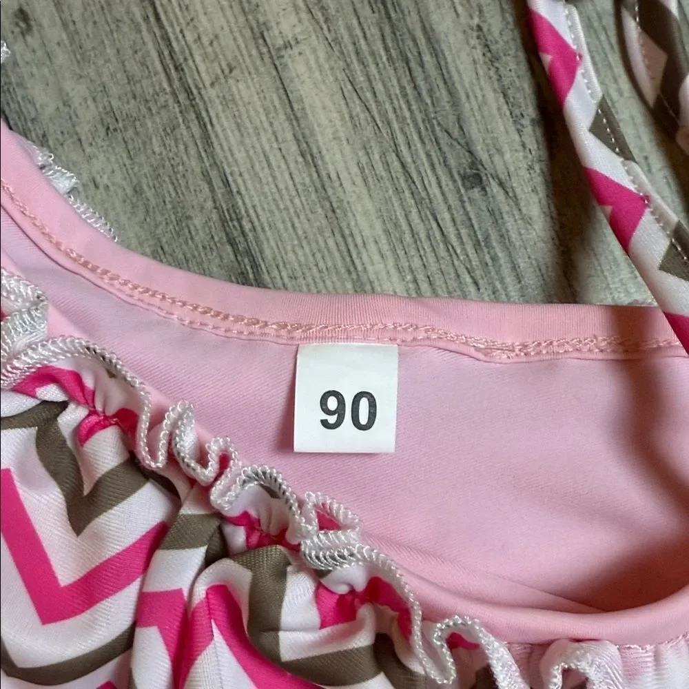 12/18 Months Pink Chevron Ruffle Bikini Set
